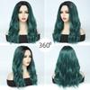 Womens Medium Part Long Wavy Wig Green Gradient Highlight Synthetic Full Fashionable Heat Resistant Any Face Shape