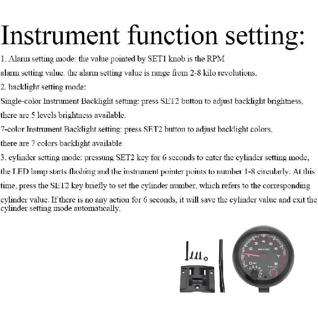 Carrfan- 3.75" Car Universal Black Tachometer Gauge White Inter Shift Light 0-8000 RPM, Only for 12V Petrol Vehicles