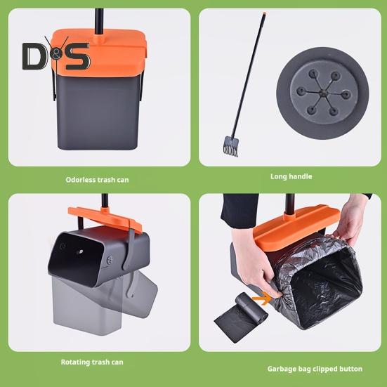 Łyżka do zbierania psich odchodów z długim uchwytem, obrotowym pojemnikiem i grabiami, zestaw z 35 workami na odchody do kojca dla psa na trawniku