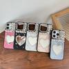 Rhinestone Love Mirror Mobile Phone Case for IPhone17promax Leather for Apple 16 Women's Model 15 Personality