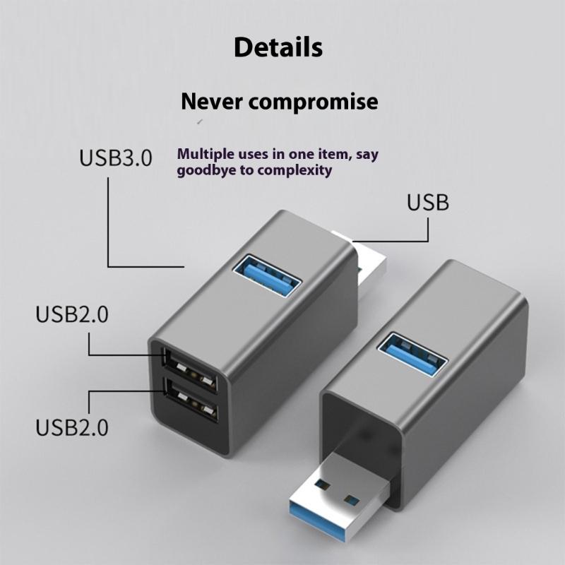 Compactly 3 In 1 USB3.0 Adapter Plugs and Play USB3.0 Hubs 3Port USB Expander Metal Construction MultiDevice Connectivity