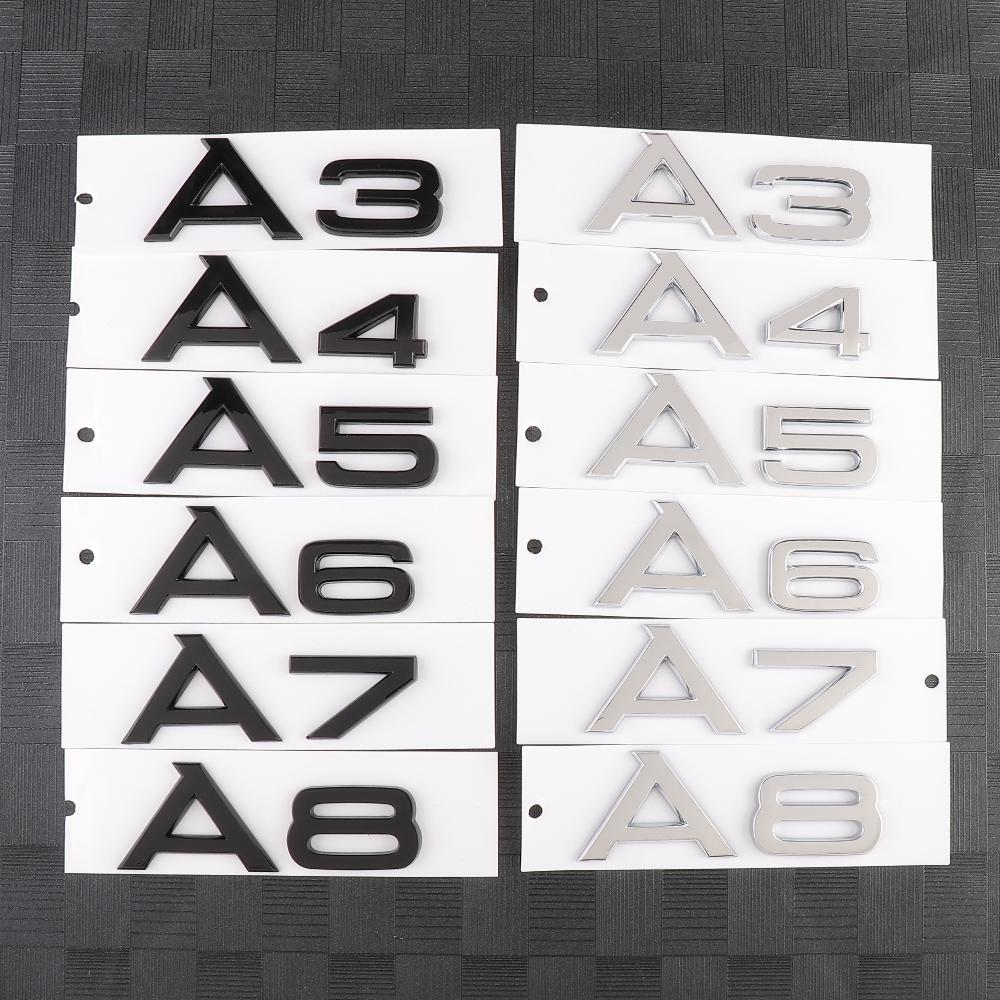 3D ABS Letters Emblem for Audi A3 A4 A5 A6 A7 A8 Q2 Q3 Q5 Q7 A4L A6L A8L Car Rear Trunk Badge Tail Logo Decoration Sticker Decal