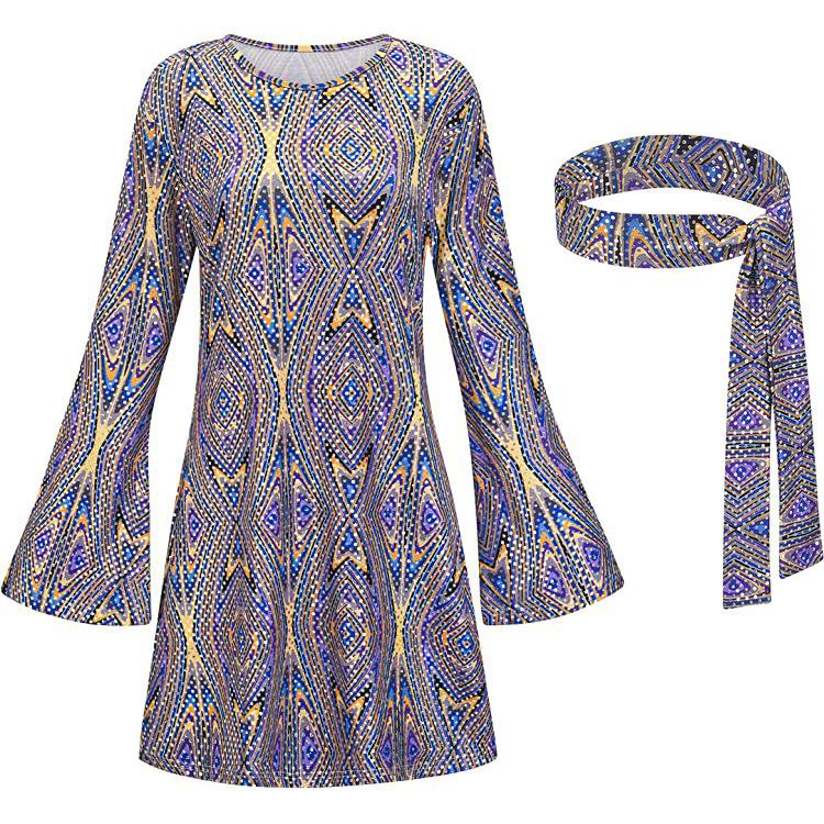 Costum Halloween Transfrontalier Hippie Disco anii 70 Rochie Gogo Batic la Cap La Mod Confortabil Mânecă Lungă Simplă Proaspătă Culoare Solidă