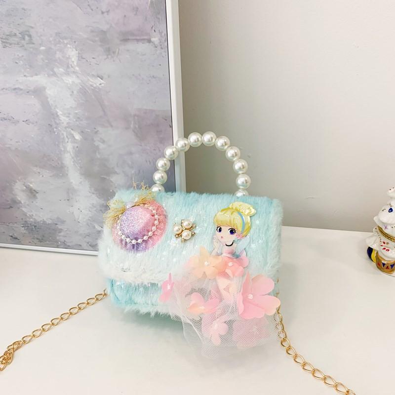 Princess Pearl Fashion Bag Kids Shoulder Bag With Plush Fabric For Use Outings