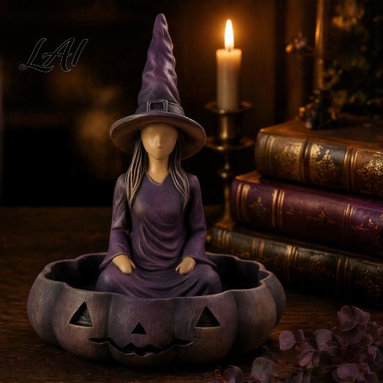 Vintage Style Storage Meditating Witch Jewelry Tray Gothic Resin Decorative Decoration Dish Mysterious Zen Desktop Organizer for Keys Trinkets Room