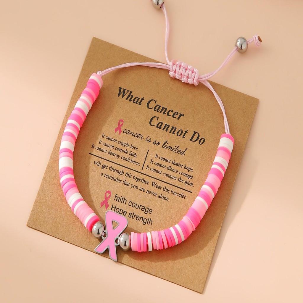 Pink Ribbon Courage & Strength Bracelet: Women's Breast Cancer Awareness Hand Jewelry