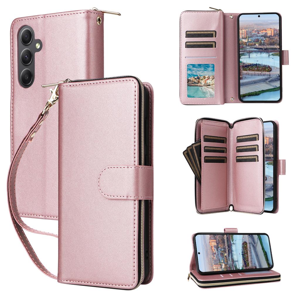 R20 For Samsung Galaxy A34 5G Case Zipper Wallet PU Leather Phone Cover