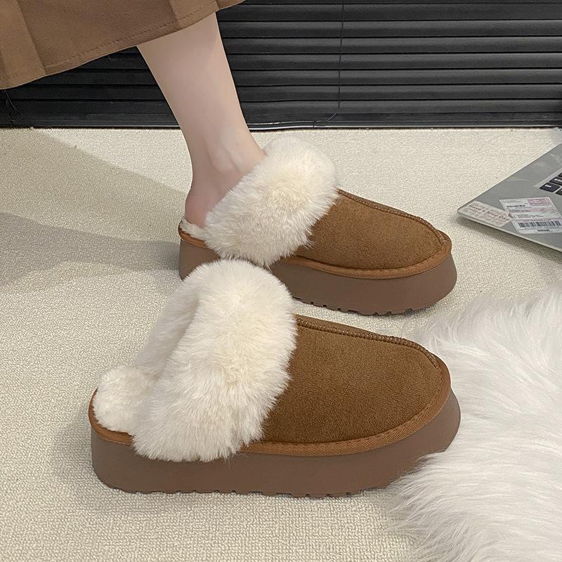 Women's Baotou plush slippers padded warm winter thick bottom heightened home slippers casual walking indoor shoes snow cotton slippers