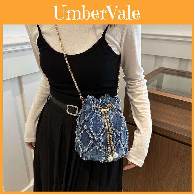 Stylish Korean Denim Bucket Bag With Versatile Large Capacity For Casual Outings