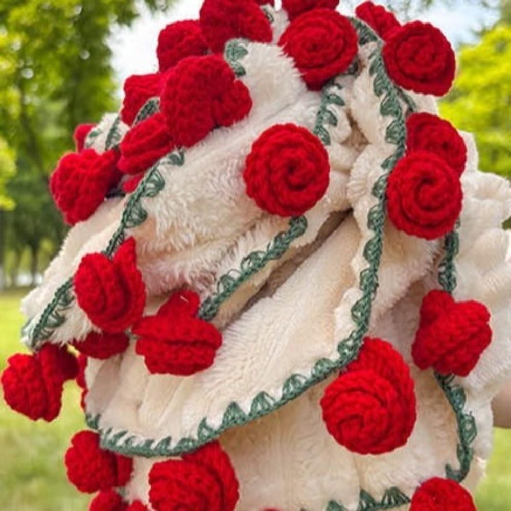 Soft Rose Bouquet Blanket Warm Crocheted Flower Blanket Multi-Use Floral Throw Blanket  Photo Prop