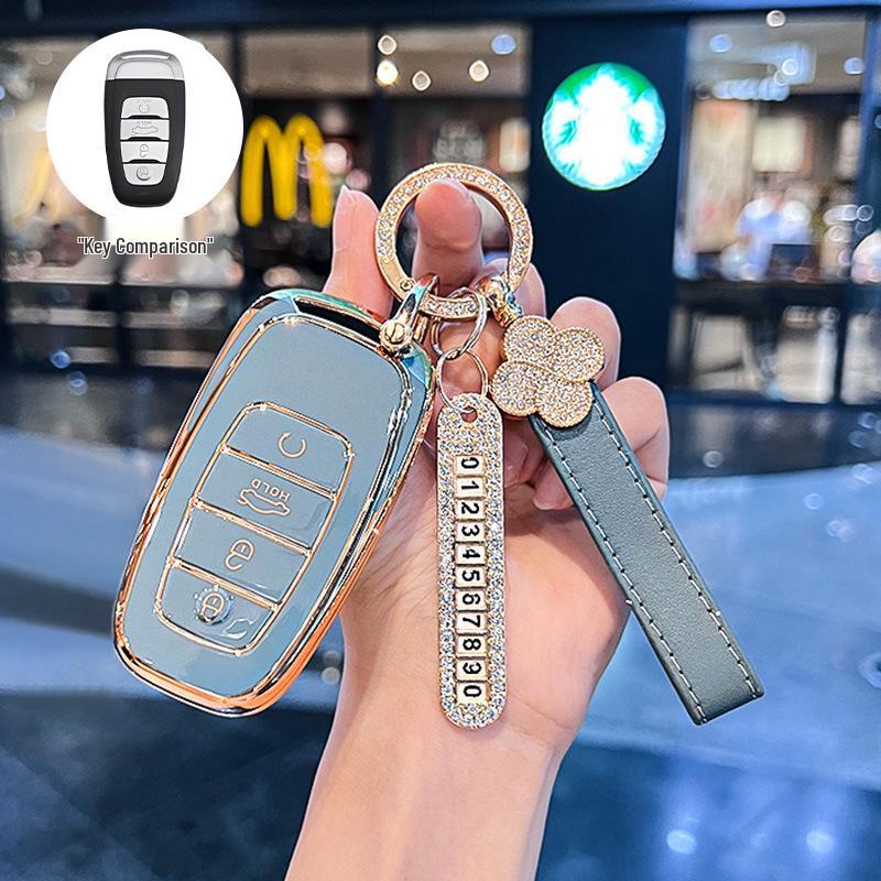 Premium Key Cover for Hongqi H5, HS5, H6, HS3, H9, HS6, EQM5, HS7 - Elegant Car Shell Buckle