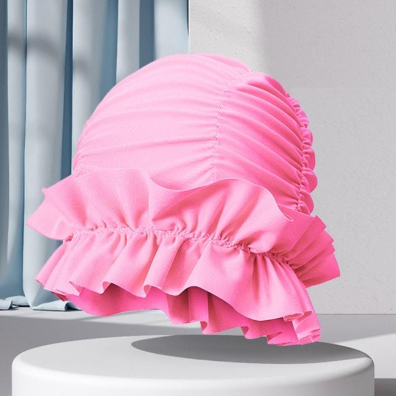Womens Swim Cap for Long Hair Cute Korean Style Colorful Fabric Design Elegant Beach Photography Hot Spring Swimming Cap