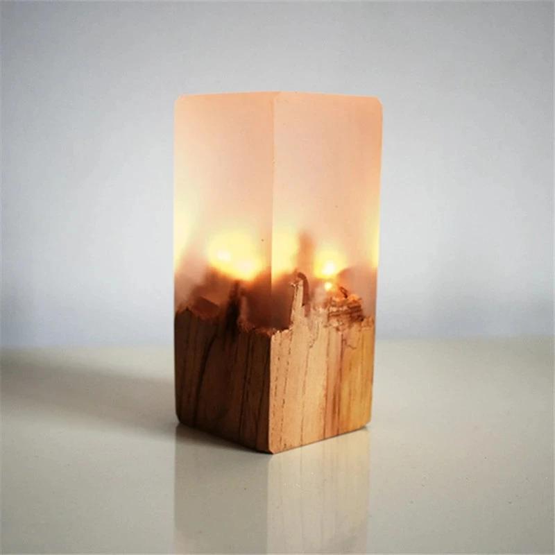 

New Product LED Resin Solid Wood Night Light Creative Holiday Gift Bedroom Study Decoration Ornaments USB New Strange Table Lamp Non-charging білий