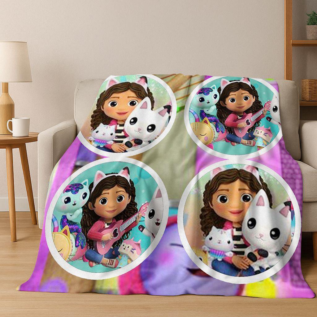 Cute Gabbys Dollhouse Cartoon Girl Kids Flannel Blanket Soft Warm Throw Blanket for Bed Bedroom Room Living Room Christmas Gift