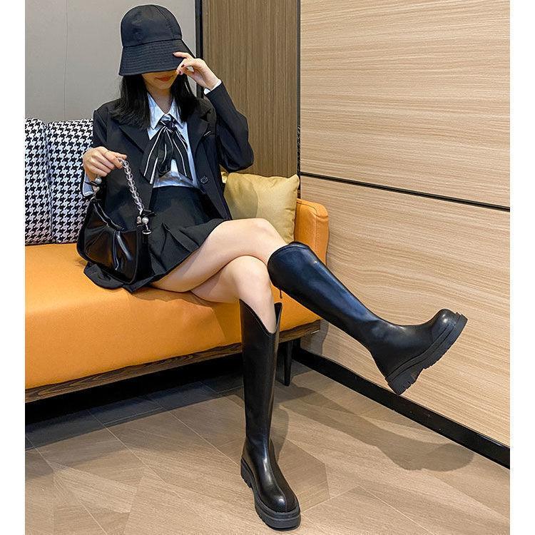Fat Mm Thick Legs Big Tube Circumference Large Size High Tube Knight Boots Women's New Autumn and Winter Thick-soled Thin But Knee Boots