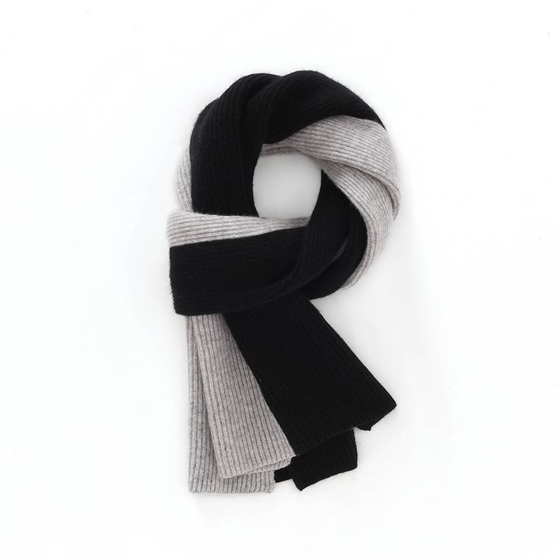 Unisex 100% Cashmere Color Block Ribbed Knit Scarf for Autumn/Winter