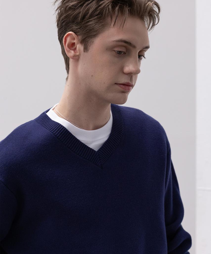 Dekkoloso Soft Cotton V-Neck Knit [Navy]
