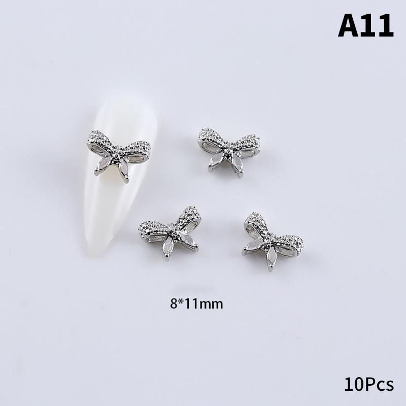 10Pcs Silver Alloy Nail Art Bow Charms Accessories Parts For Manicure Does Retro Nails Decoration Design Supplies