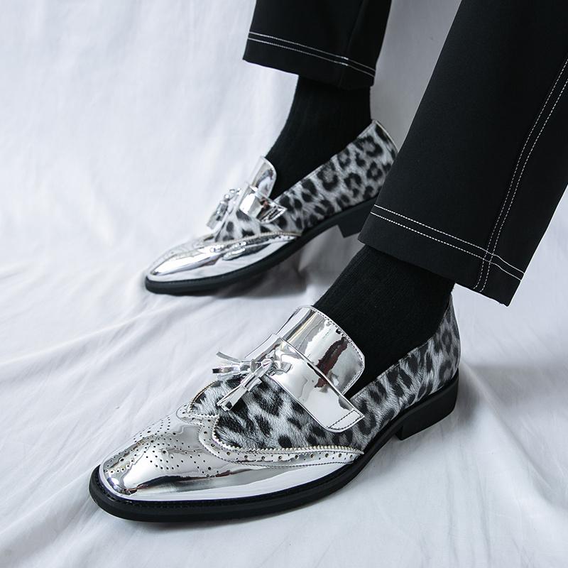 Leopardenmuster Herren Anzugschuhe Große Größe 48 Luxus Hochzeitsfeier Schuhe für Mann Lackleder Goldene Schuhe Herren sapato social
