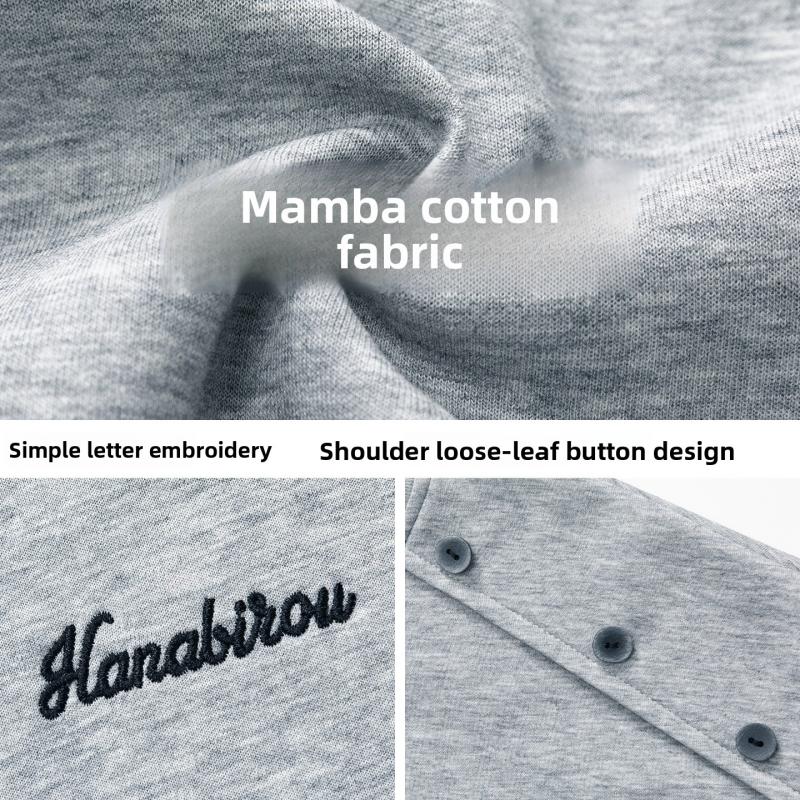 New casual short-sleeve men's summer T-shirt with detachable shoulder buttons, simple embroidery, and loose fit