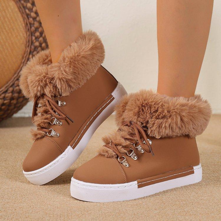 European and American New Large-size Snow Boots Women's Thickened Warm Medium Boots Winter Short Thick-soled Heightening Cotton Shoes