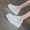 Women's Thick-Soled Height-Boosting White Leather Sneakers - Lightweight, Versatile, and Comfortable Platform Casual Shoes.