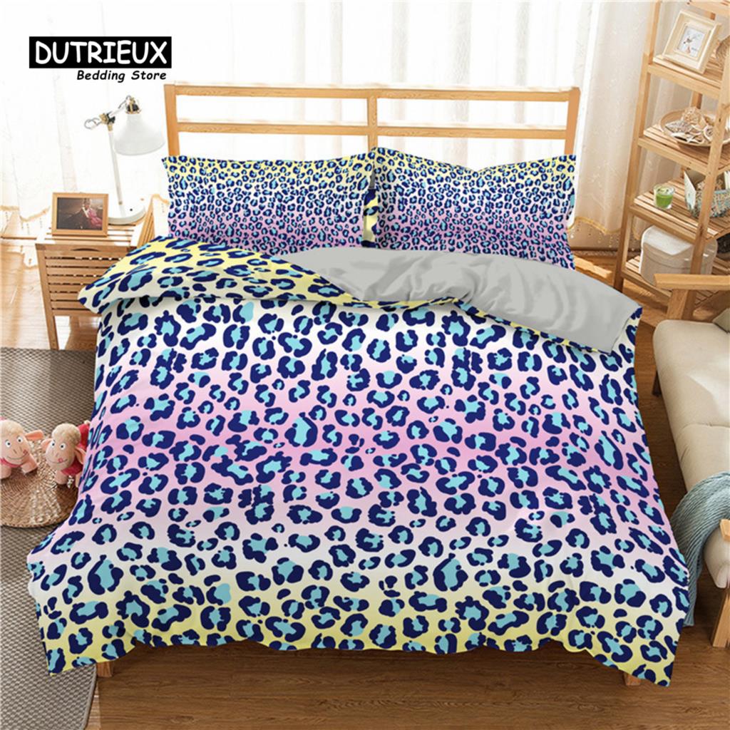 Luxury Leopard Print Bedding Set King Queen Size Microfiber Geometric Stripe 3D Print Duvet Cover With Pillowcases Bedroom Decor