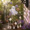 Whimsical Bat And Black Cat Decor Halloween Acrylic Wind Chime Pendant, Crystal Suncatcher Hanging Ornaments, Decorative Chimes Outdoor Window