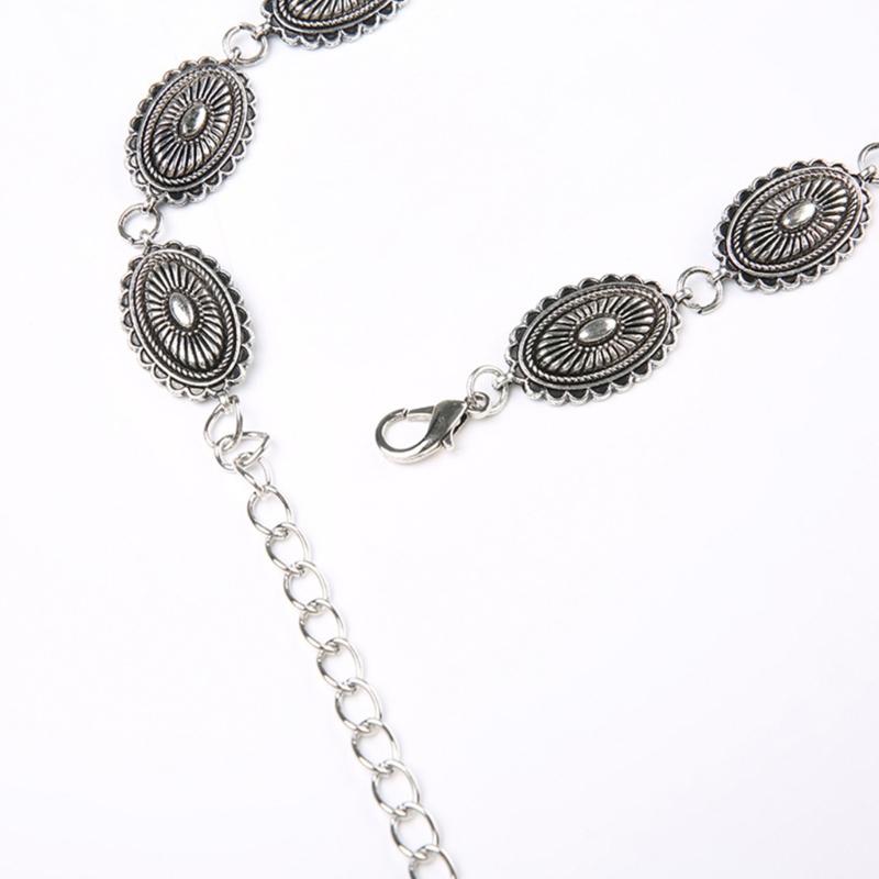 Women Alloy Waist Belt Ethnic Style Adjustable Waist Belt Metal Women Dress Shirt Waist Belt with Carved Flower Buckle