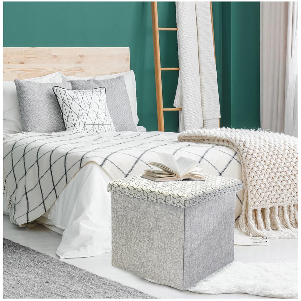 Les Trésors De Lily [R2387] - Coffre Pouf de rangement 'Boho' gris noir - 38x38x38 cm