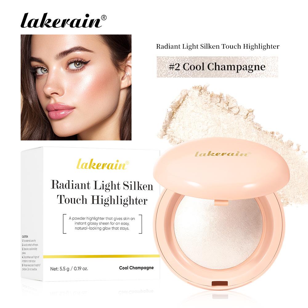 Radiant Light Silken Touch Highlighter, Baked Powder Luminous Glow Highlighter Makeup Palette with Mirror, 4 Buildable Shimmer Shades, Glass Skin