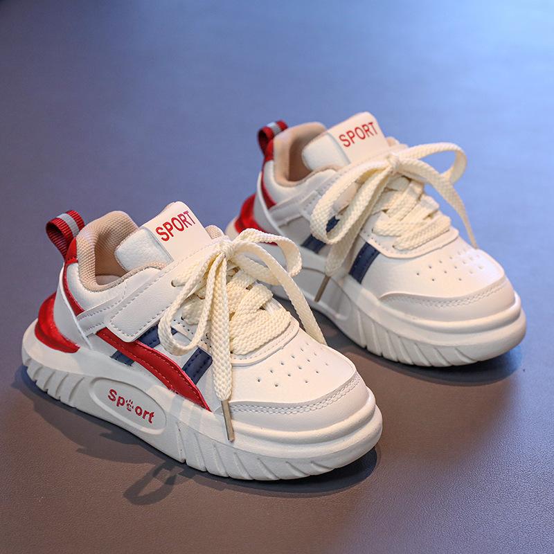 

Children s stylish sneakers for spring and summer, new casual shoes for boys and girls, leather running shoes for kids 26-30Code one hand5Double червоний