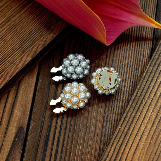 Faux Pearl Button Cover Alloy Elegant Clip-On Button Covers Removable No-Sew Button Covers for Women Shirts Blouses Wedding