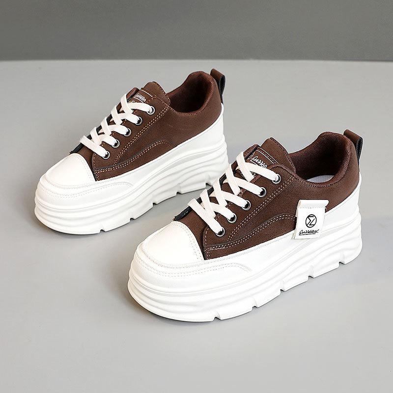 Board shoes new color blocked women's shoes 2026 autumn thick sole wear-resistant versatile student breathable single shoe