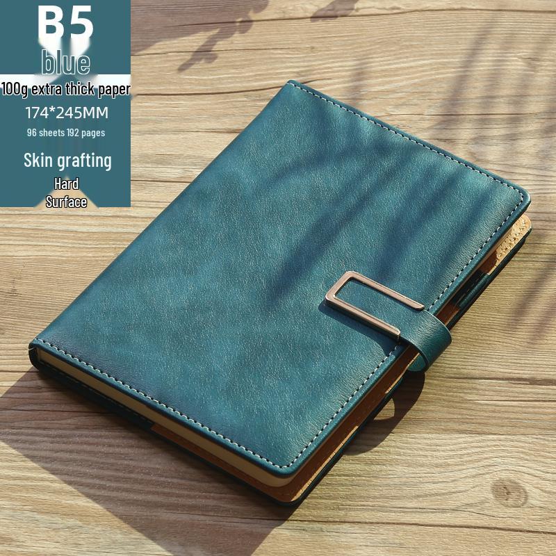 Men's Business Notebook with Printed Pages, Leather Cover, Magnetic Buckle, and Pen Holder. Perfect for Meeting Minutes and Office Use.