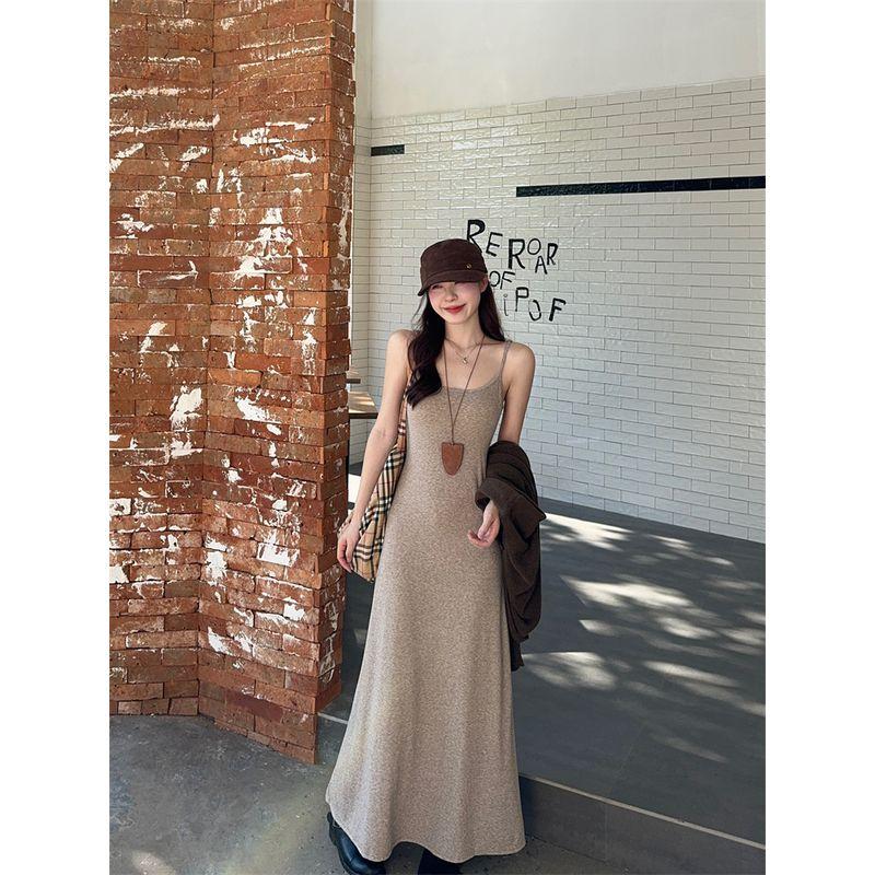 Kumikumi Elegant Outfit Asymmetrical Long Sleeve Cardigan Jacket Female Autumn Inner Suspender Dress Two-piece Set