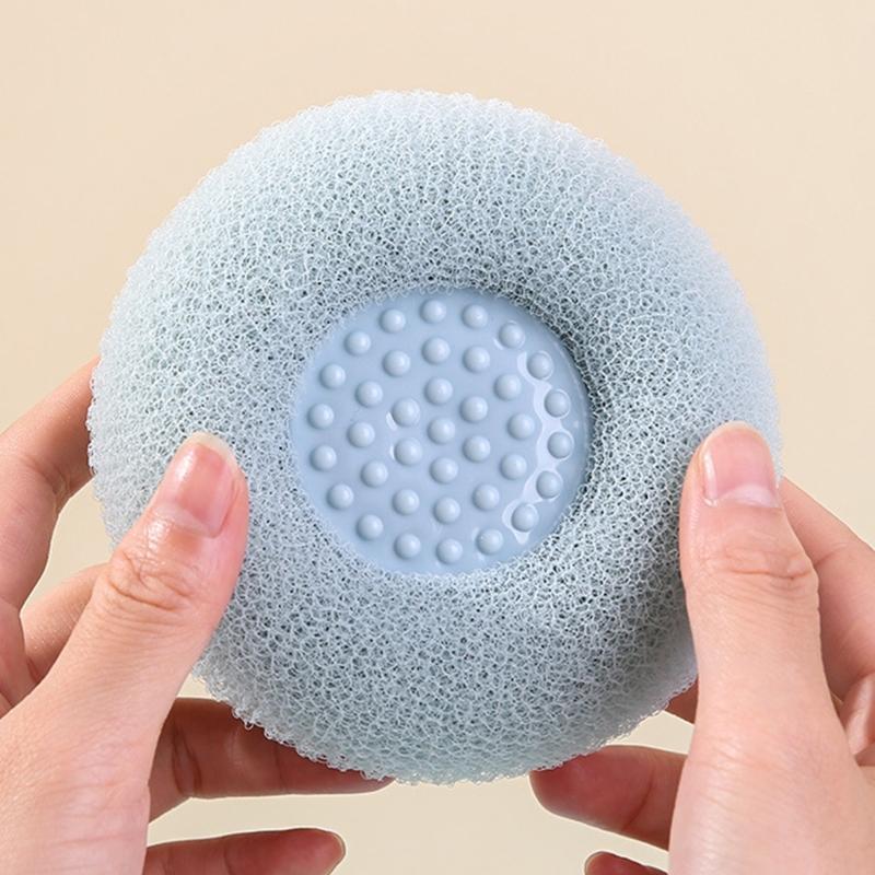 Premium Purpose Bath Sponge Mesh Pouf Gentle Exfoliating Brush And Wall Mount Storage Exfoliating Shower Ball