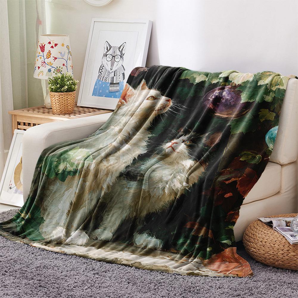 Leaf Cats  Print Flannel Blanket, High Quality Comfortable for All Seasons, Home Decor, Warmth and Comfort