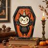 Fall Farmhouse Tabletop Centerpiece Vintage Halloween Wooden Decor, Cat Mummy Skeleton Figurines, Decorative Signs for Fireplace Shelf Mantel