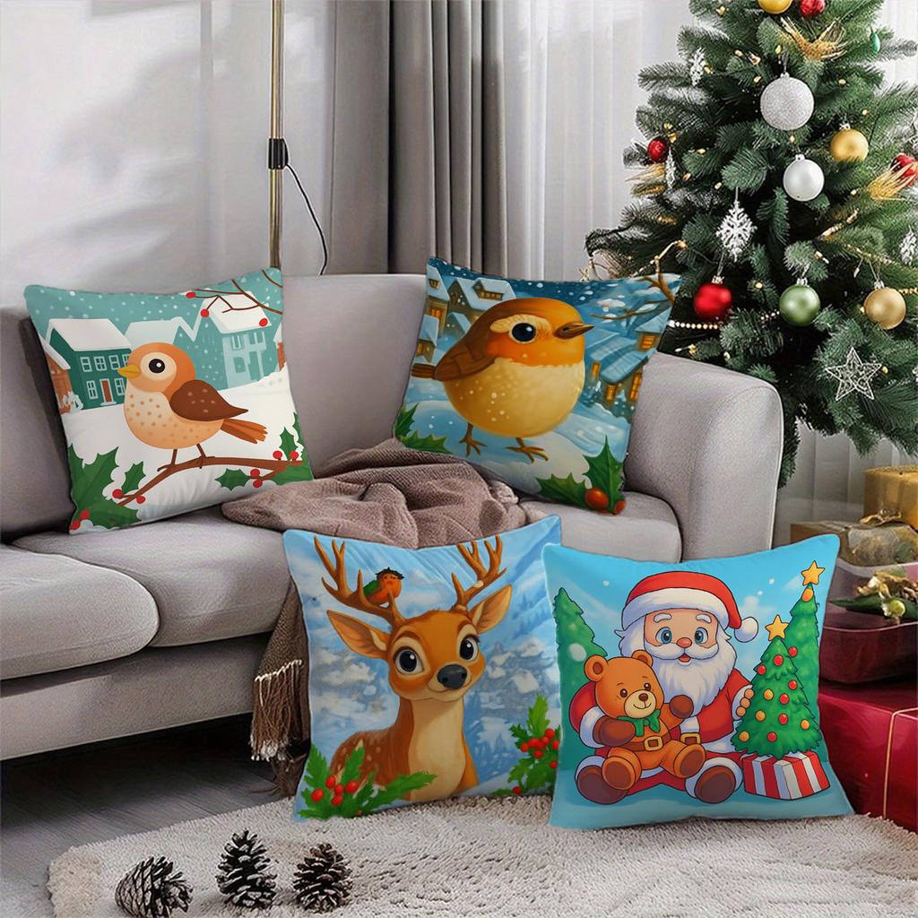 Christmas Cute Animal Pattern Cushion Cover Suitable for Sofa Bedroom Car Pillow Cover