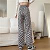 2022 New Arrivals Sweatpants Women Wide Leg Pants Retro High Waist Checkerboard Grid Elastic Woman Pant Black Loose Long Trouser