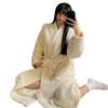 Women's Long-Sleeve Coral Fleece Mid-Length Nightdress Bathrobe - Autumn/Winter Solid Color, Loose Fit.