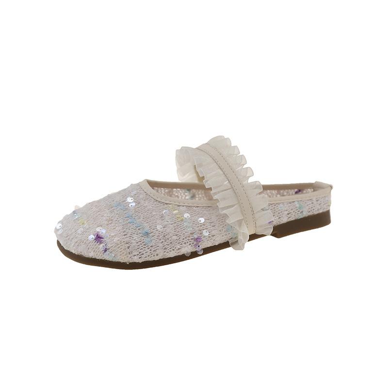 Baotou slippers sequined summer beach shoes flat-soled soft-soled slippers women's outer mesh breathable women's slippers