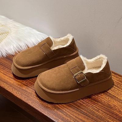 Schneestiefel Damen Winter Neu Dicksohlige Flauschige Ein-Pedal Lazy Bread Damenschuhe Samt Baumwollschuhe