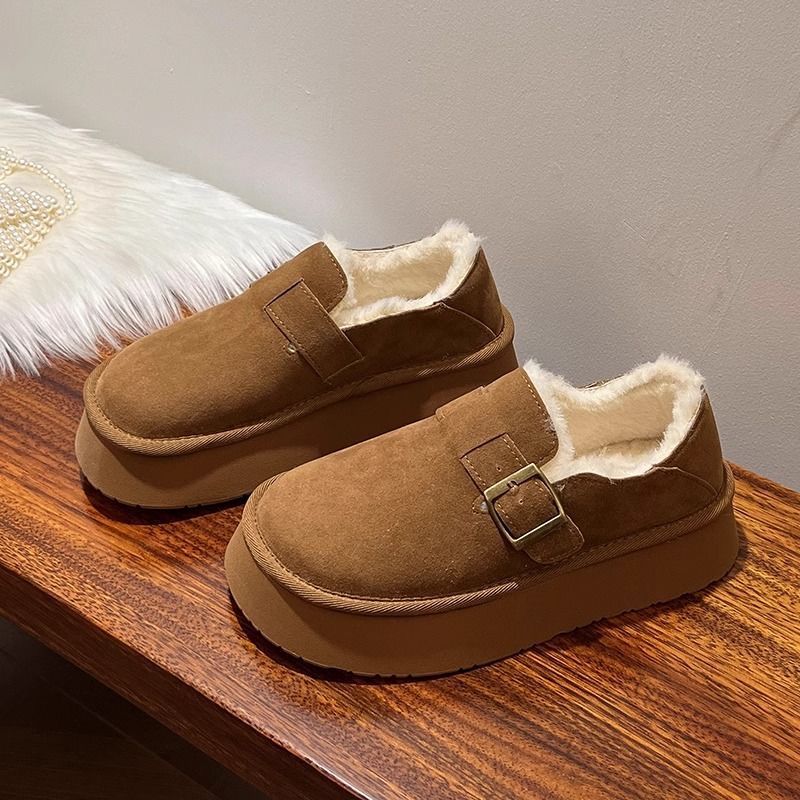 

Snow boots women s winter new thick-soled fluffy one-pedal lazy bread women s shoes velvet cotton shoes 35 коричневий