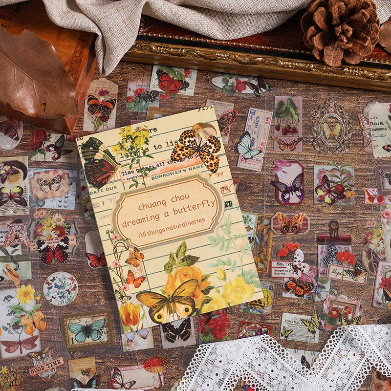 20 Pcs Vintage Natural Animal and Plant PET Decorative Stickers This Handbook Material Paste Scrapbooking Accessories