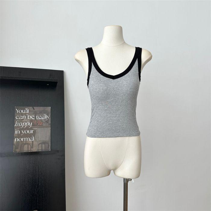 Summer Vest with Chest Pad for Women Wearing Outer and Inner Slim V-neck Beautiful Back Vest