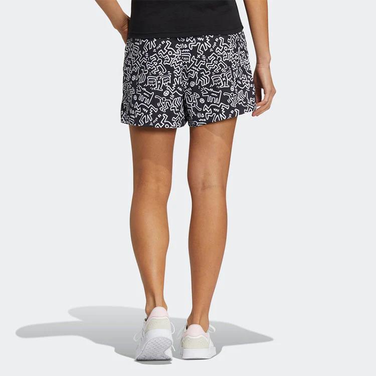 Adidas Neo X Keith Haring Cartoon Print Casual Sports Shorts Women Bottoms Black HD7263