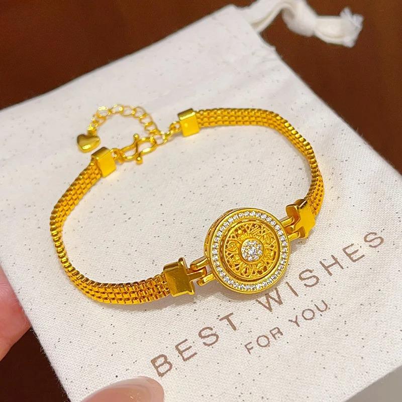 Hollow Rotatable Compass Bracelet Women s 24K Gold AU999 -Pure Gold Fortune Compass Bracelet, Hollow and Vivid for Daily Wearing 22cm