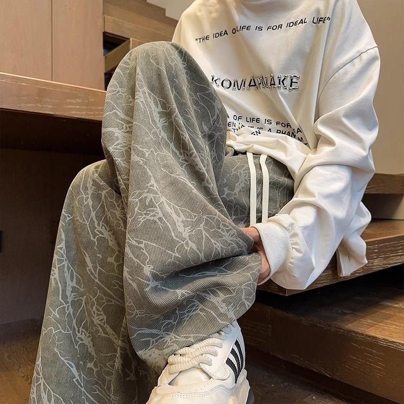 

Men s Trendy Retro Tie-Dye Wide-Leg Corduroy Pants - Spring/Autumn Casual Cool Straight Long Pants M зелений